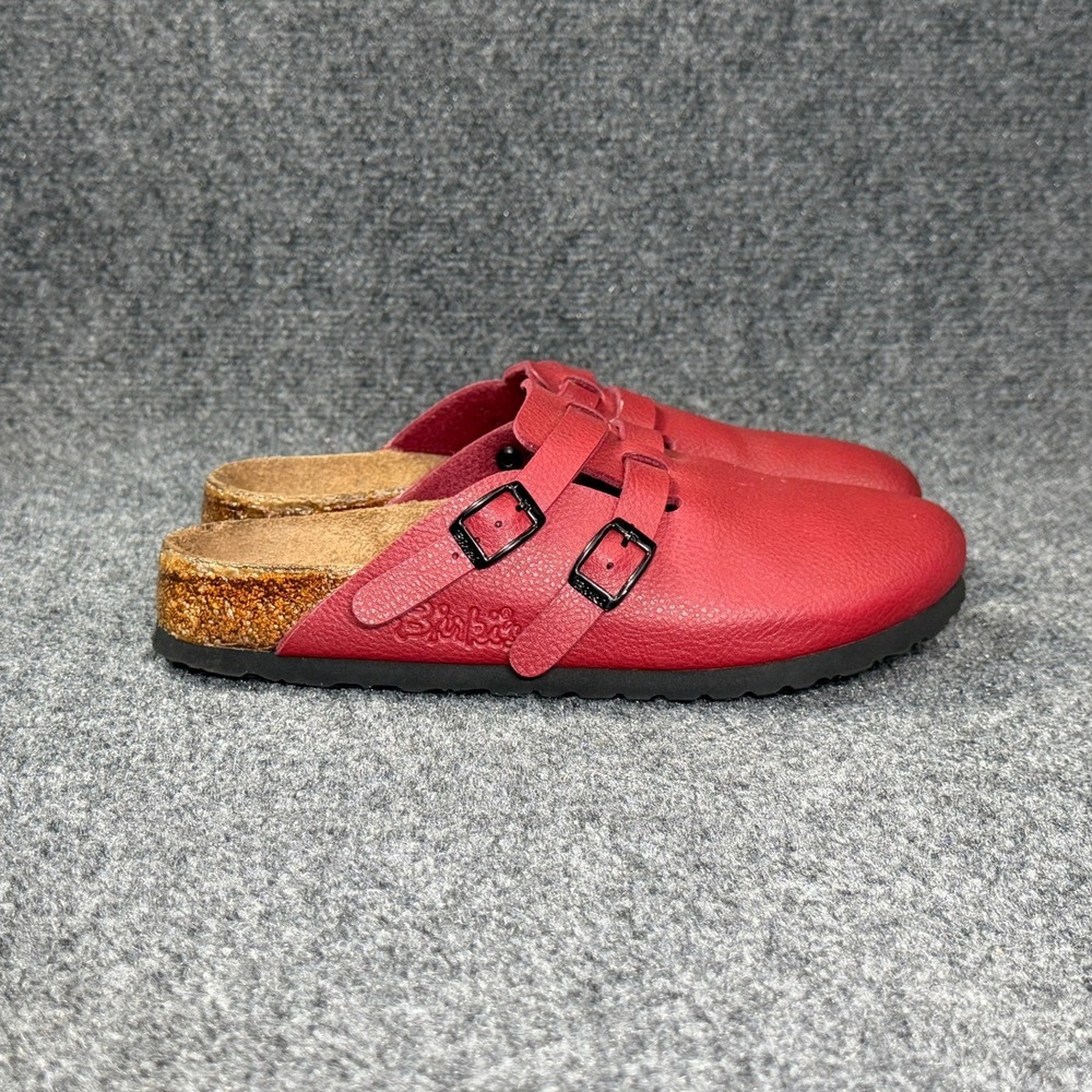 Birkenstock Birki's Clogs Women's 8 Red Leather Buckle Strap Slip On Sandal Shoe